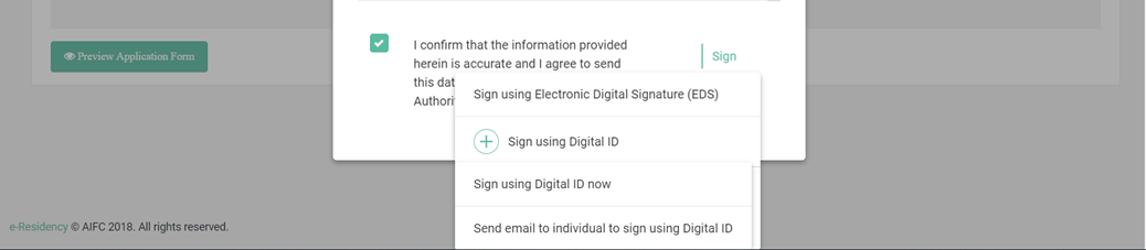 Figure 7. Sign using Digital ID options