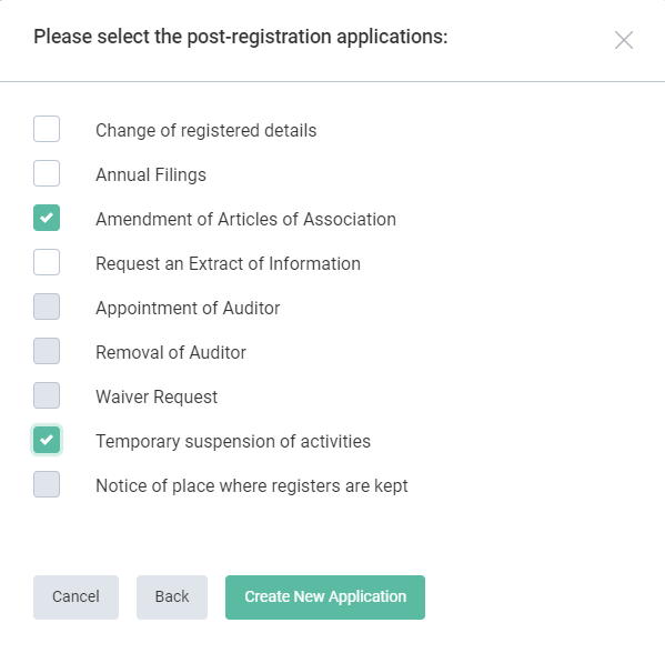 Figure 15. Select post-registration application